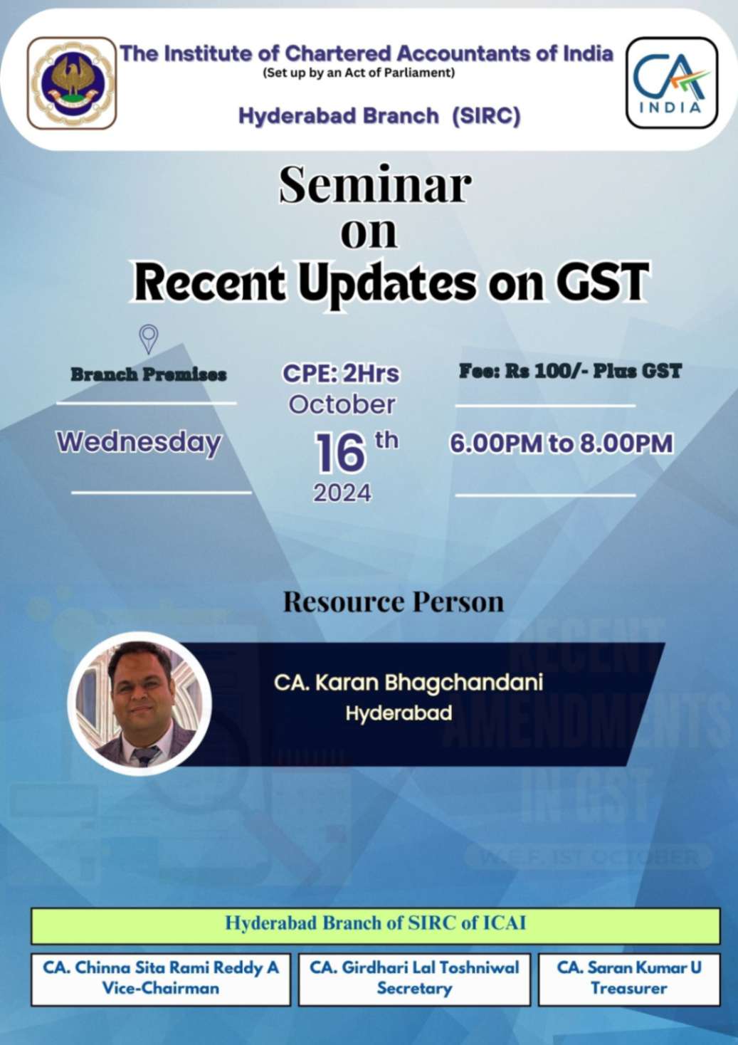 Seminar on Recent Updates on GST