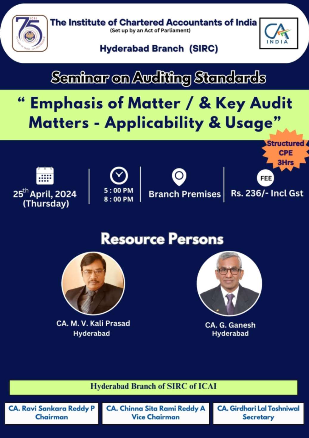 Seminar on Auditing Standards “ Emphasis of Matter / & Key Audit Matters - Applicability & Usage”