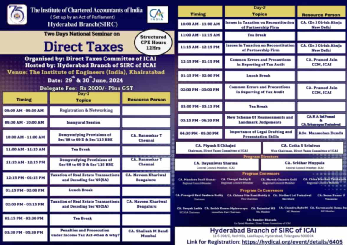 Two Days National Seminar on Direct Taxes