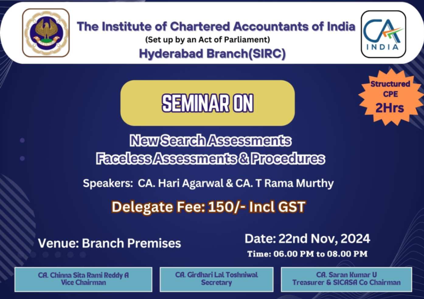 Seminar on New Search Assessments, Faceless Assessments & Procedures