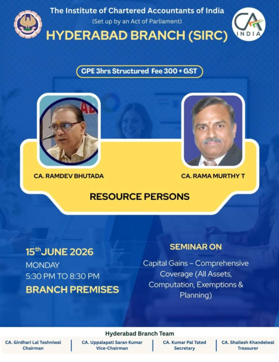 Seminar on Capital Gains-Comprehensive Coverage (All Assets, Computatiion, Exemptions & Planning)