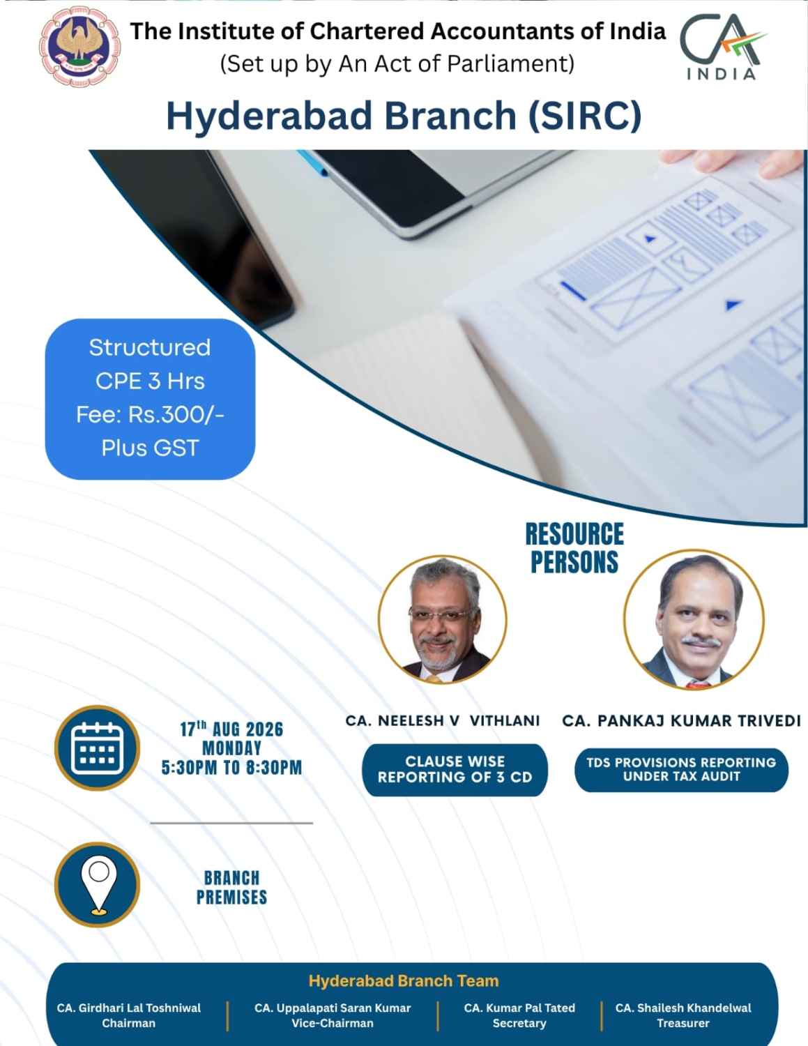 Seminar on "Clause wise Reporting of 3 CD & TDS Provisions Reporting Under Tax Audit