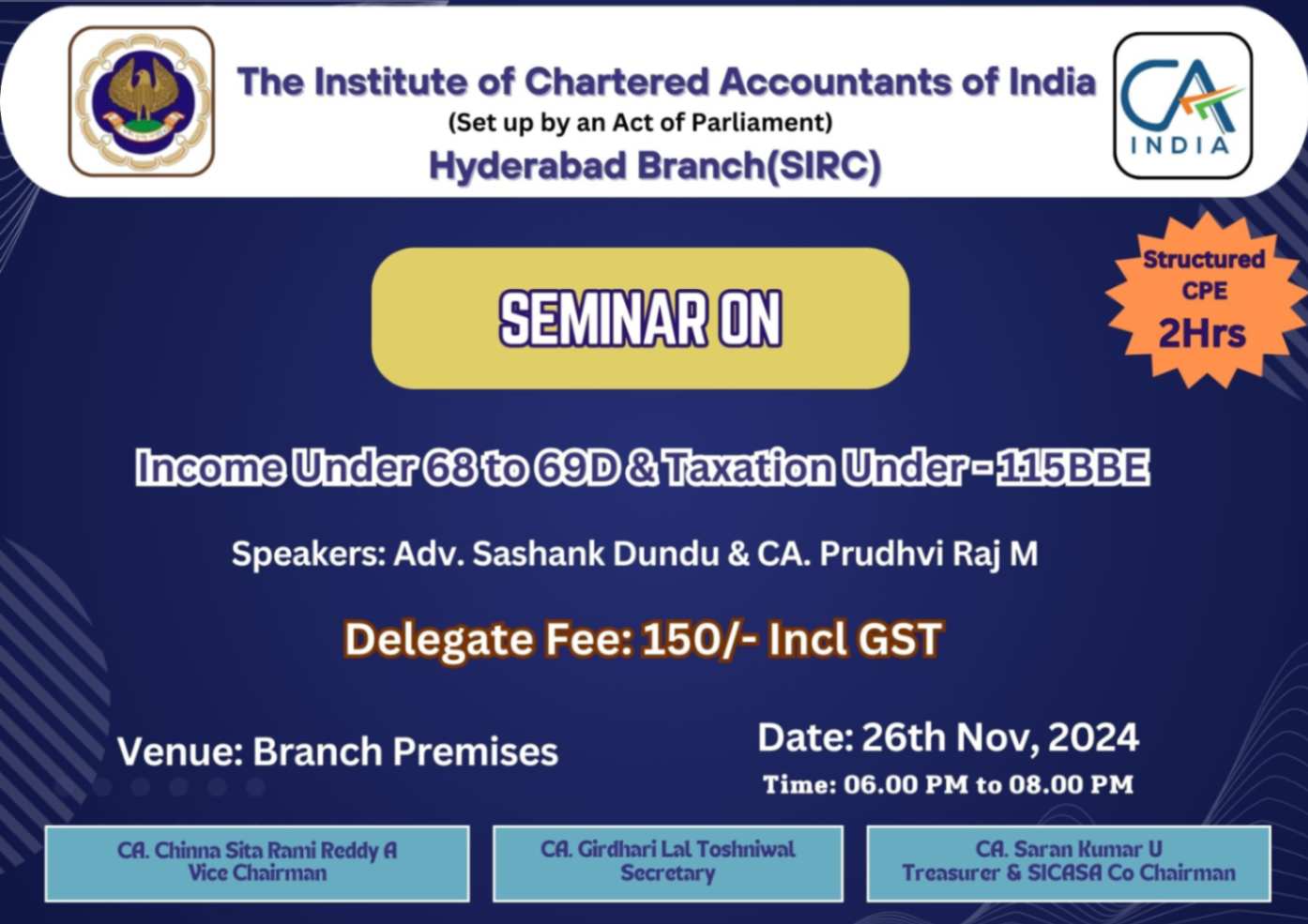 Seminar on Income Under 68 to 69D & Taxation Under - 115BBE