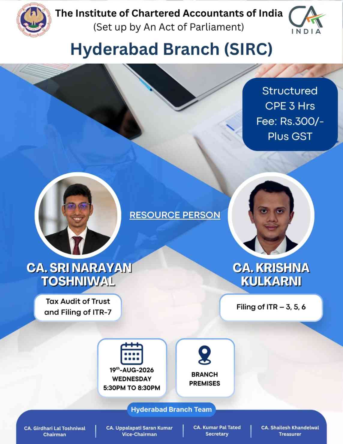 Seminar on "Tax Audit of Trust and Filing of ITR - 7 & Filing of ITR - 3,5,6"