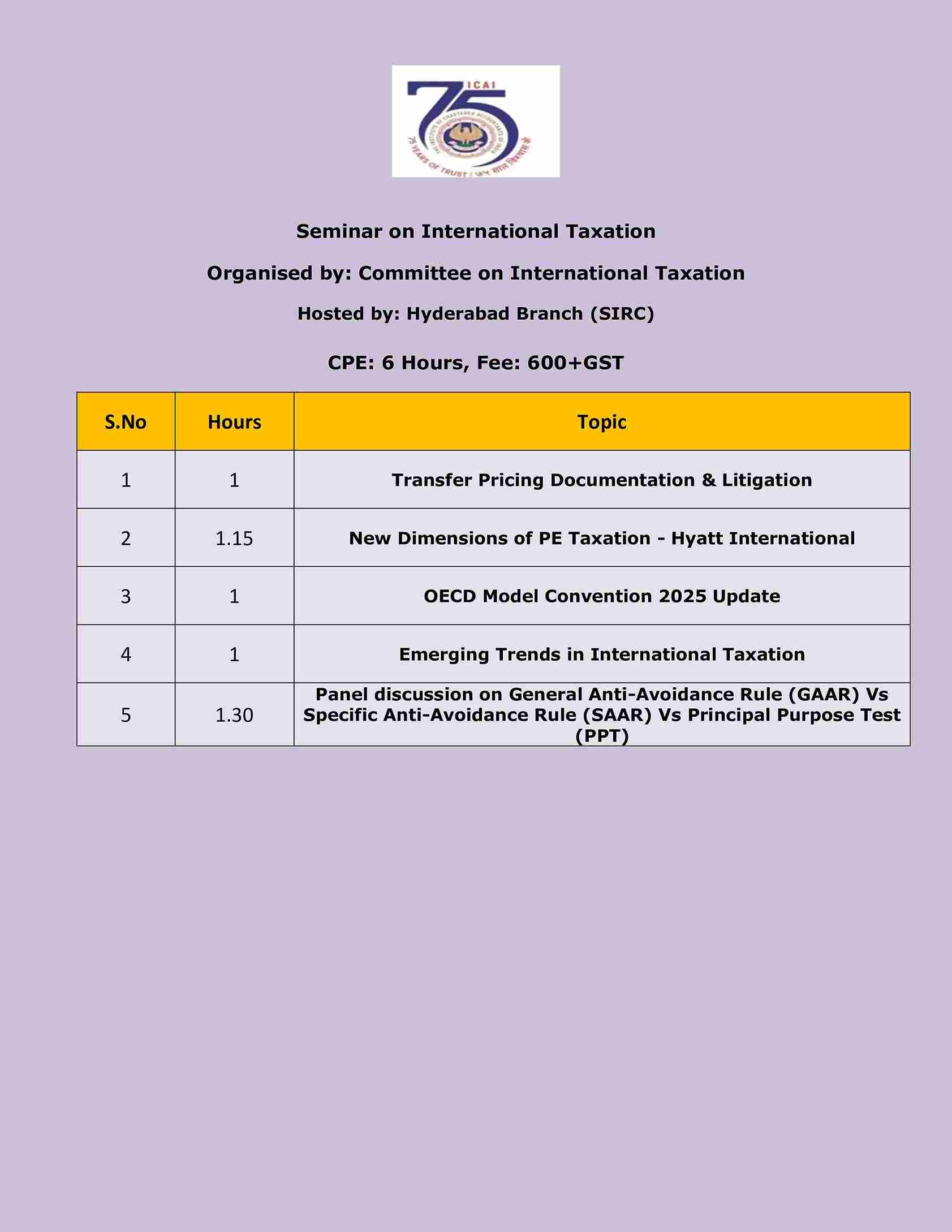 Seminar on International Taxation