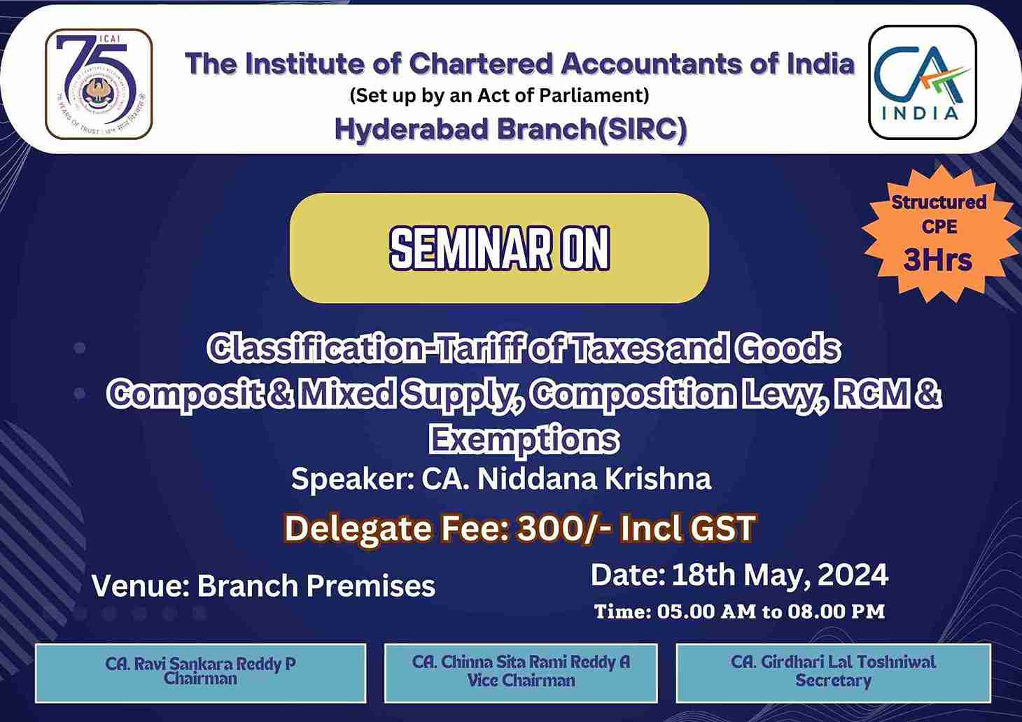 Seminar on Classification-Tariff of Taxes and Goods Composit & Mixed Supply, Composition Levy, RCM & Exemptions